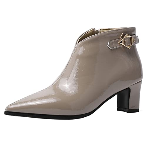 Lroey Reoly Damenstiefeletten mit Blockabsatz, Partystiefeletten Mitte Absatz Pointed Toe Stiefeletten Solid Zip 076 Grau Gr 37 EU von Lroey Reoly