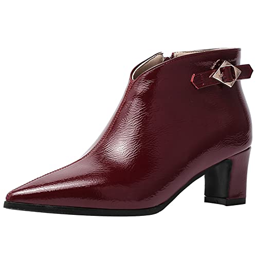 Lroey Reoly Damenstiefeletten mit Blockabsatz, Partystiefeletten Mitte Absatz Pointed Toe Stiefeletten Solid Zip 076 Rotwein Gr 39 EU Lroey Reoly Damenstiefeletten mit Blockabsatz, Partystiefeletten Mitte Absatz Pointed Toe Stiefeletten Solid Zip 076 Rotwein Gr 39 EU von Lroey Reoly