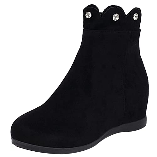 Lroey Reoly Damenstiefeletten mit Keilabsatz, Kleid Stiefeletten Mitte Absatz Runde Zehen Stiefeletten Zip 265 Schwarz Gr 42 EU von Lroey Reoly