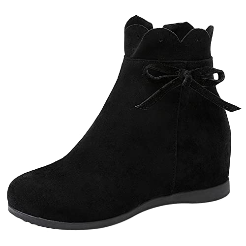 Lroey Reoly Damenstiefeletten mit Keilabsatz, Kleid Stiefeletten Mitte Absatz Runde Zehen Stiefeletten Zip Bogen 266 Schwarz Gr 40 EU von Lroey Reoly