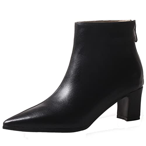 Lroey Reoly Damenstiefeletten mit Kitten-Heel, Anzugstiefel Mitte Absatz Pointed Toe Stiefeletten Solid Zip 075 Schwarz Gr 35 EU von Lroey Reoly