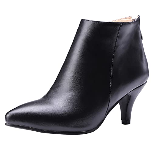 Lroey Reoly Damenstiefeletten mit Kitten-Heel, Anzugstiefel Mitte Absatz Pointed Toe Stiefeletten Zip 253 Schwarz Gr 35 EU von Lroey Reoly