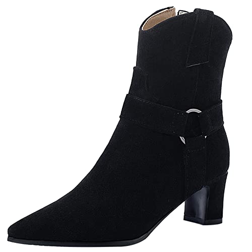 Lroey Reoly Damenstiefeletten mit Kitten-Heel, Kleid Stiefeletten Mitte Absatz Pointed Toe Stiefeletten Solid Zip 079 Schwarz Gr 40 EU von Lroey Reoly