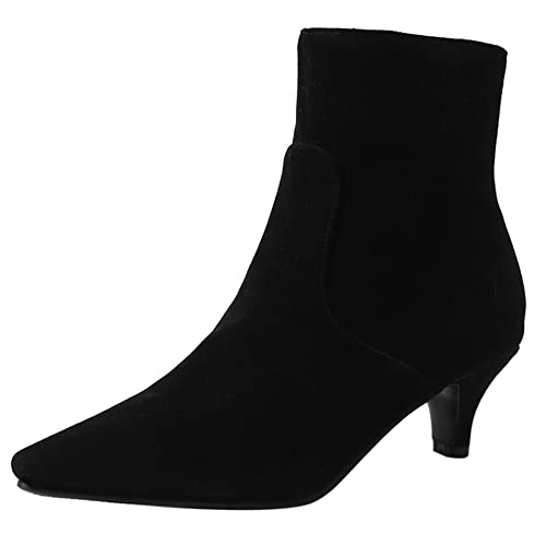 Lroey Reoly Damenstiefeletten mit Kitten-Heel, Kleid Stiefeletten Mitte Absatz Pointed Toe Stiefeletten Zip 082 Schwarz Gr 37 EU von Lroey Reoly