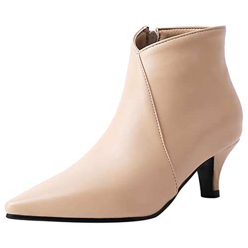 Lroey Reoly Damenstiefeletten mit Kitten-Heel, Kleid Stiefeletten Mitte Absatz Pointed Toe Stiefeletten Zip Simple 081 Aprikose Gr 41 EU Lroey Reoly Damenstiefeletten mit Kitten-Heel, Kleid Stiefeletten Mitte Absatz Pointed Toe Stiefeletten Zip Simple 081 Aprikose Gr 41 EU von Lroey Reoly