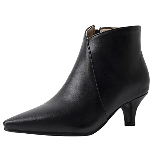 Lroey Reoly Damenstiefeletten mit Kitten-Heel, Kleid Stiefeletten Mitte Absatz Pointed Toe Stiefeletten Zip Simple 081 Schwarz Gr 43 EU von Lroey Reoly