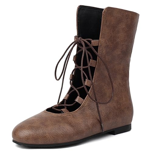 Lroey Reoly Flache Damen-Stiefeletten Runde Zehen Daily Dx947 Braun Gr 37 EU von Lroey Reoly
