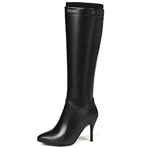 Lroey Reoly Kniehohe Damenstiefel Stiletto, Anzugstiefel Höhe Ferse Pointed Toe Boots Zip 081 Schwarz/Mianli Gr 44 EU von Lroey Reoly