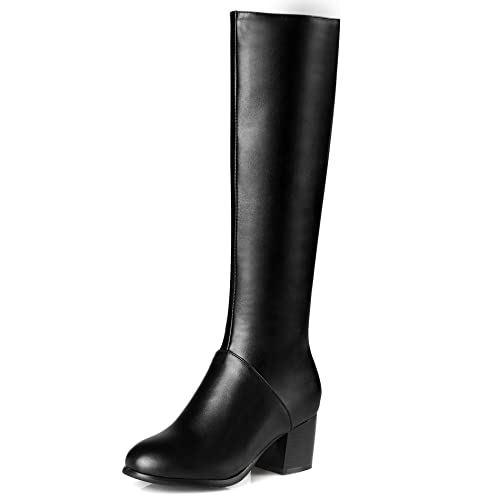 Lroey Reoly Kniehohe Damenstiefel mit Blockabsatz, Anzugstiefel Mitte Absatz Runde Zehen Boots Zip 084 Schwarz Gr 45 EU von Lroey Reoly