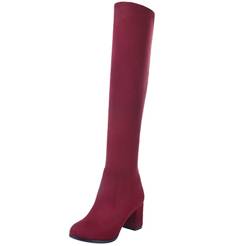 Lroey Reoly Kniehohe Damenstiefel mit Blockabsatz, Stretch Stiefel Höhe Ferse Runde Zehen Boots Party Ohne Verschluss 027 Rotwein/Rl Gr 39 EU Lroey Reoly Kniehohe Damenstiefel mit Blockabsatz, Stretch Stiefel Höhe Ferse Runde Zehen Boots Party Ohne Verschluss 027 Rotwein/Rl Gr 39 EU von Lroey Reoly
