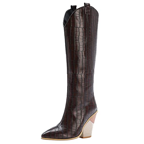 Lroey Reoly Kniehohe Stiefel Westernabsatz Damen, Cowboystiefel Mode Zip Overknees Stiefel Höhe Ferse Pointed Toe Winterstiefel 252 Braun Gr 48 EU Lroey Reoly Kniehohe Stiefel Westernabsatz Damen, Cowboystiefel Mode Zip Overknees Stiefel Höhe Ferse Pointed Toe Winterstiefel 252 Braun Gr 48 EU von Lroey Reoly