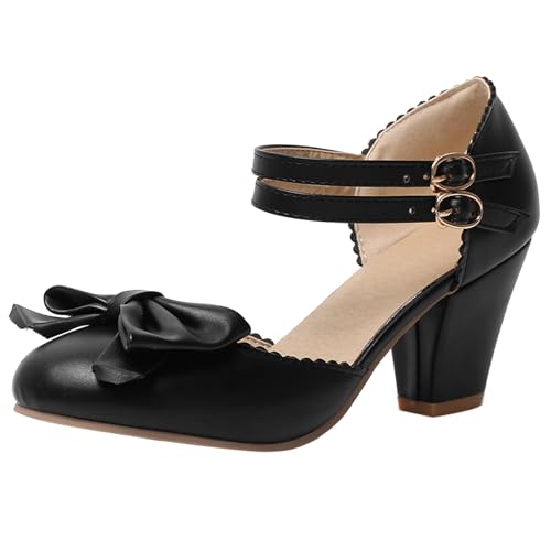 Lroey Reoly Mary-Jane-Schuhe Für Damen, Sandalen mit Runder Spitze und Hohem Absatz Schnalle Solid Blockabsatz Mary Jane Knöchelriemchen Bogen, 1345Wky Schwarz Gr 47 EU Lroey Reoly Mary-Jane-Schuhe Für Damen, Sandalen mit Runder Spitze und Hohem Absatz Schnalle Solid Blockabsatz Mary Jane Knöchelriemchen Bogen, 1345Wky Schwarz Gr 47 EU von Lroey Reoly
