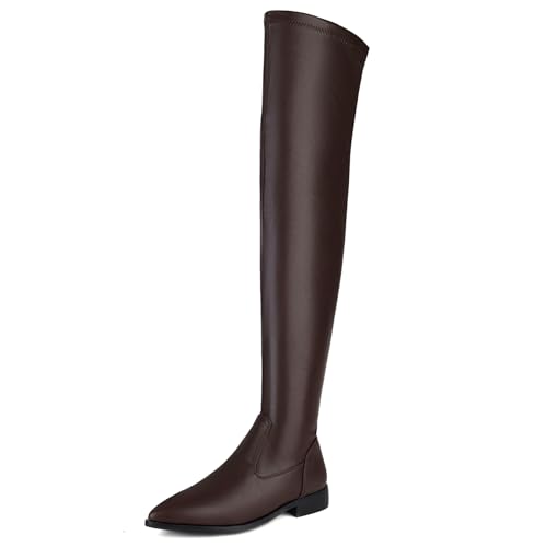 Lroey Reoly Overknee-Stiefel mit Blockabsatz Für Damen, Reitstiefel Pointed Toe Niedrige Absatz Overknees Stiefel Zip, G8028Ir Braun Gr 48 EU Lroey Reoly Overknee-Stiefel mit Blockabsatz Für Damen, Reitstiefel Pointed Toe Niedrige Absatz Overknees Stiefel Zip, G8028Ir Braun Gr 48 EU von Lroey Reoly