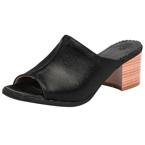 Lroey Reoly Pantoletten Für Damen, Peeptoe-Sandalen mit Mittlerem Absatz Ohne Verschluss Blockabsatz Mule, 4228Ivm Schwarz Gr 47 EU von Lroey Reoly