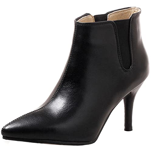 Lroey Reoly Stöckelschuhe Für Damen, Chelsea Stiefel Höhe Ferse Pointed Toe Kleid Stiefeletten Ohne Verschluss 056 Schwarz Gr 38 EU von Lroey Reoly