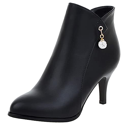 Lroey Reoly Stöckelschuhe Für Damen, Kleid Stiefeletten Elegant Zip Kurzschaft Stiefel Höhe Ferse Pointed Toe 485 Schwarz Gr 37 EU von Lroey Reoly