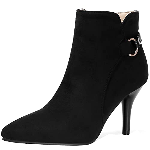 Lroey Reoly Stöckelschuhe Für Damen, Kleid Stiefeletten Höhe Ferse Pointed Toe Stiefeletten Solid Zip 045 Schwarz Gr 44 EU von Lroey Reoly