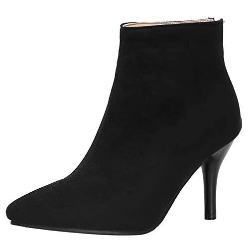Lroey Reoly Stöckelschuhe Für Damen, Kleid Stiefeletten Höhe Ferse Pointed Toe Stiefeletten Zip Solid 041 Schwarz Gr 46 EU von Lroey Reoly