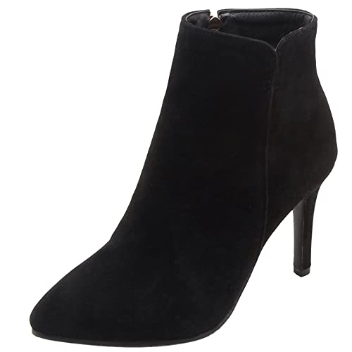 Lroey Reoly Stöckelschuhe Für Damen, Kleid Stiefeletten Simple Zip Kurzschaft Stiefel Höhe Ferse Pointed Toe 400 Schwarz Gr 39 EU von Lroey Reoly