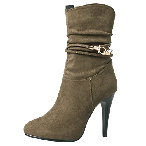 Lroey Reoly Stöckelschuhe Für Damen, Lockere Stiefel Höhe Ferse Pointed Toe Stiefeletten Zip 215 Grün Gr 45 EU von Lroey Reoly