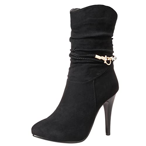 Lroey Reoly Stöckelschuhe Für Damen, Lockere Stiefel Höhe Ferse Pointed Toe Stiefeletten Zip 215 Schwarz Gr 45 EU von Lroey Reoly