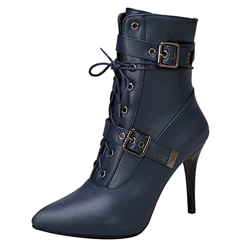 Lroey Reoly Stöckelschuhe Für Damen, Partystiefel Höhe Ferse Pointed Toe Stiefeletten Zip Schnalle 155 Blau Gr 39 EU von Lroey Reoly