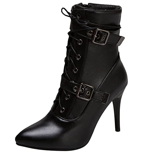 Lroey Reoly Stöckelschuhe Für Damen, Partystiefel Höhe Ferse Pointed Toe Stiefeletten Zip Schnalle 155 Schwarz Gr 47 EU von Lroey Reoly