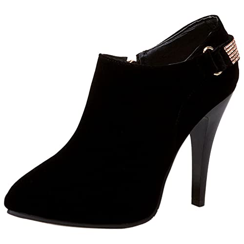 Lroey Reoly Stöckelschuhe Für Damen, Partystiefel Süß Zip Kurzschaft Stiefel Höhe Ferse Pointed Toe mit Plateau 343 Schwarz Gr 48 EU von Lroey Reoly