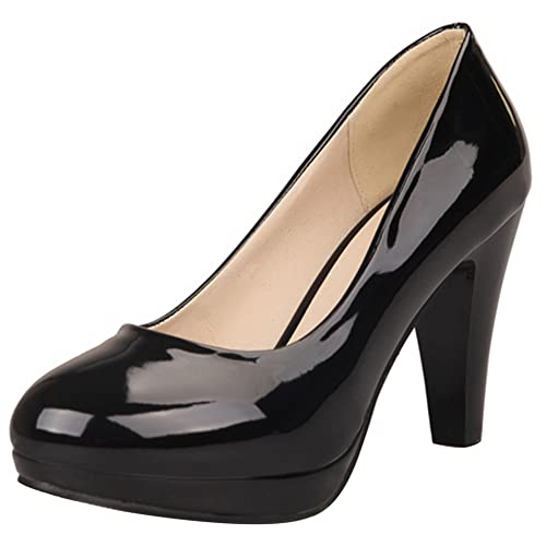 Pumps mit Damen Kegel Ferse, Höhe Ferse Pumpe Runde Zehen Ohne Verschluss Abendschuhe mit Plateau Mode Vphgoi Schwarz Gr 42 EU von Lroey Reoly