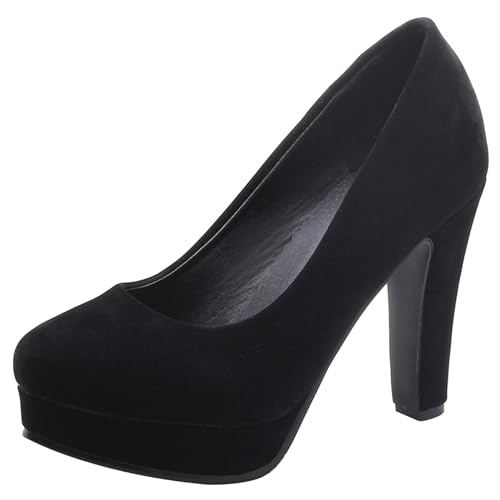 Pumps mit Damen Kegel Ferse, Höhe Ferse Pumpe Runde Zehen Ohne Verschluss Abendschuhe mit Plateau Simple Cxxoxa Schwarz Gr 48 EU von Lroey Reoly