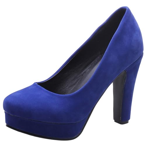 Pumps mit Damen Kegel Ferse, Höhe Ferse Pumpe Runde Zehen Ohne Verschluss Abendschuhe mit Plateau Simple Jankgc Blau Gr 48 EU von Lroey Reoly