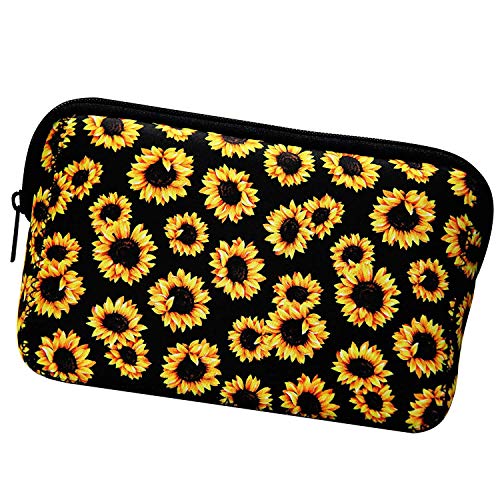 Lrporyvn Make-up-Tasche mit Sonnenblumen-Blumenmuster, wasserdicht, weiches Neopren, Reisetasche, Reißverschluss, Aufbewahrungstasche, bedruckt, Kulturbeutel, Federmäppchen, Organizer, Fotofarbe, 0 von Lrporyvn