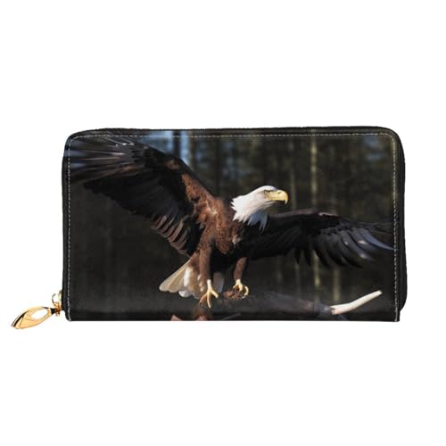 Lrtyuasq Bedruckte Geldbörse aus Leder mit Weihnachtsbäumen und 12 Kreditkartenfächern und 3 Geldklammern, lange Clutch, Handtasche für Scheckbuch, Kreditkarten, 3D Weißkopfadler, 4.13"(L) x 7.48"(W), von Lrtyuasq