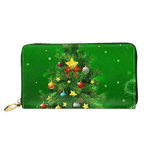 Lrtyuasq Bedruckte Geldbörse aus Leder mit Weihnachtsbäumen und 12 Kreditkartenfächern und 3 Geldklammern, lange Clutch, Handtasche für Scheckbuch, Kreditkarten, Weihnachtsbäume, 4.13"(L) x 7.48"(W), von Lrtyuasq