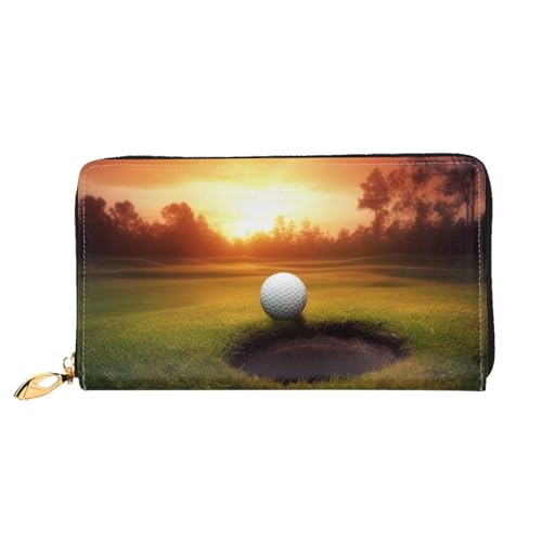 Lrtyuasq Hawaii Hibiskus Blume gedruckt Leder Geldbörse mit 12 Kreditkartenfächern und 3 Geldklammer - Lange Clutch Handtasche für Scheckbuch Kreditkarten, Golf Sport bei Sonnenuntergang, 4.13"(L) x von Lrtyuasq