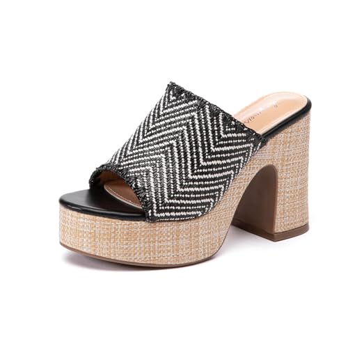 Lryweisy Damen 10,2 cm Wildleder Heels Boho Espadrilles Chunky Plateau Sandalen Open Toe Kleid Pumps Schuhe mit flexibel gepolsterter Innensohle, Schwarz 34, 43 EU von Lryweisy