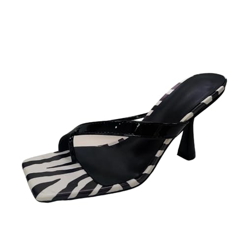 Lryweisy Damen-Flip-Flops mit T-Riemen, 8,9 cm, quadratisch, offener Zehenbereich, High Heels, modisch, Partykleid, Tanga, Absatz, Sandalen, Zebra, 41 EU Lryweisy Damen-Flip-Flops mit T-Riemen, 8,9 cm, quadratisch, offener Zehenbereich, High Heels, modisch, Partykleid, Tanga, Absatz, Sandalen, Zebra, 41 EU von Lryweisy