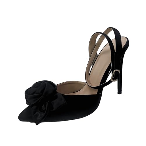 Lryweisy Damen Pumps aus Satin, hohe Absätze, spitzer Zehenbereich, Rosenakzent, mit Knöchelriemen, Schwarz, Camel-Braun, 39.5 EU Lryweisy Damen Pumps aus Satin, hohe Absätze, spitzer Zehenbereich, Rosenakzent, mit Knöchelriemen, Schwarz, Camel-Braun, 39.5 EU von Lryweisy