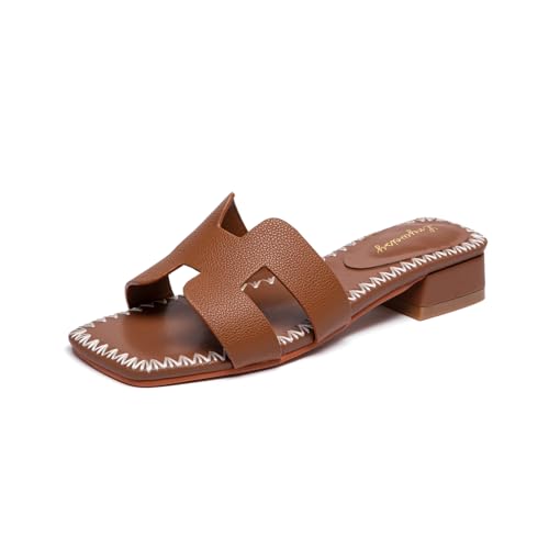 Lryweisy Damen-Sandalen aus braunem Leder mit H-Riemen, 3,6 cm niedriger Blockabsatz, quadratische Zehenpartie, handgenähte Sommerschuhe zum Reinschlüpfen, CAMEL, 37.5 EU Lryweisy Damen-Sandalen aus braunem Leder mit H-Riemen, 3,6 cm niedriger Blockabsatz, quadratische Zehenpartie, handgenähte Sommerschuhe zum Reinschlüpfen, CAMEL, 37.5 EU von Lryweisy