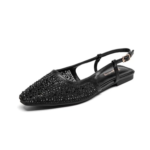 Lryweisy Damen Strass verzierte Slingback Flats Sparkly Pointed Toe Kleid Schuhe Knöchelriemen Schnalle, Schwarz, 39.5 EU Lryweisy Damen Strass verzierte Slingback Flats Sparkly Pointed Toe Kleid Schuhe Knöchelriemen Schnalle, Schwarz, 39.5 EU von Lryweisy