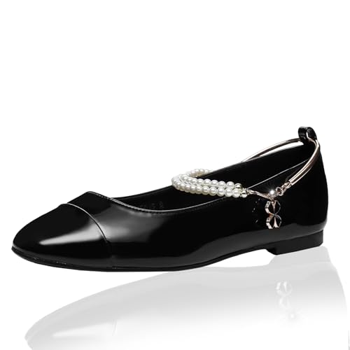 Lynweisy Damen Zweifarbige Mary Jane Flats - Verstellbarer Schnallenriemen Ballerinas Schuhe rutschfest Schwarz/Silber Komfort Kleid Flats, 015 Black, 40 EU Lynweisy Damen Zweifarbige Mary Jane Flats - Verstellbarer Schnallenriemen Ballerinas Schuhe rutschfest Schwarz/Silber Komfort Kleid Flats, 015 Black, 40 EU von Lryweisy
