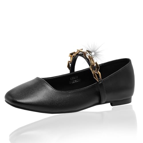 Lynweisy Damen Zweifarbige Mary Jane Flats - Verstellbarer Schnallenriemen Ballerinas Schuhe rutschfest Schwarz/Silber Komfort Kleid Flats, 018 Black, 39 EU Lynweisy Damen Zweifarbige Mary Jane Flats - Verstellbarer Schnallenriemen Ballerinas Schuhe rutschfest Schwarz/Silber Komfort Kleid Flats, 018 Black, 39 EU von Lryweisy
