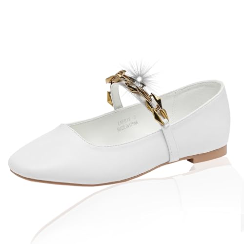 Lynweisy Damen Zweifarbige Mary Jane Flats - Verstellbarer Schnallenriemen Ballerinas Schuhe rutschfest Schwarz/Silber Komfort Kleid Flats, 018 White, 38 EU Lynweisy Damen Zweifarbige Mary Jane Flats - Verstellbarer Schnallenriemen Ballerinas Schuhe rutschfest Schwarz/Silber Komfort Kleid Flats, 018 White, 38 EU von Lryweisy