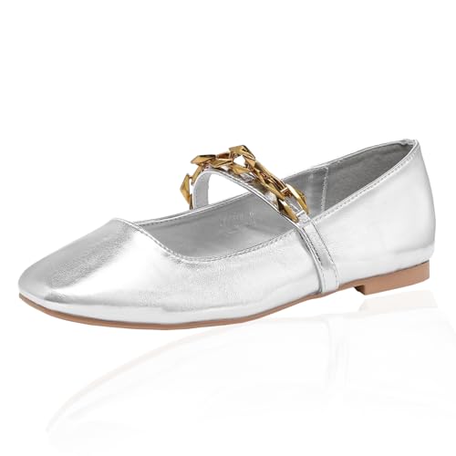 Lynweisy Damen Zweifarbige Mary Jane Flats - Verstellbarer Schnallenriemen Ballerinas Schuhe rutschfest Schwarz/Silber Komfort Kleid Flats, Silber/Glitzer-Zs, 38.5 EU Lynweisy Damen Zweifarbige Mary Jane Flats - Verstellbarer Schnallenriemen Ballerinas Schuhe rutschfest Schwarz/Silber Komfort Kleid Flats, Silber/Glitzer-Zs, 38.5 EU von Lryweisy
