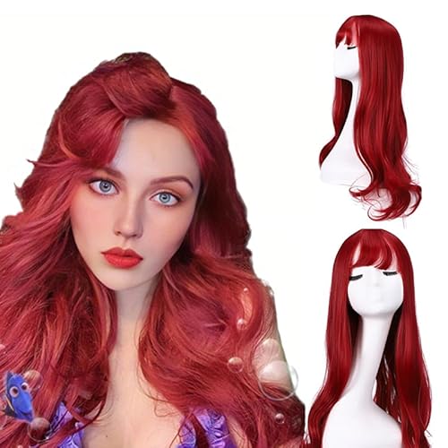 Lshpresx Lange Welle Rot Mädchen Anime Prinzessin Cosplay Perücke Halloween Perücke Bühne Synthetisches Haar Volumen Rot von Lshpresx