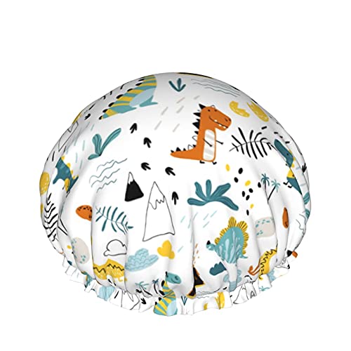 Abwechslungsreiche Dinosaurier wiederverwendbare elastische Badekappe wasserdichte Duschhaube für Damen, Kappen für Mädchen Spa Heimgebrauch, Hotel und Friseursalon von Lsjuee