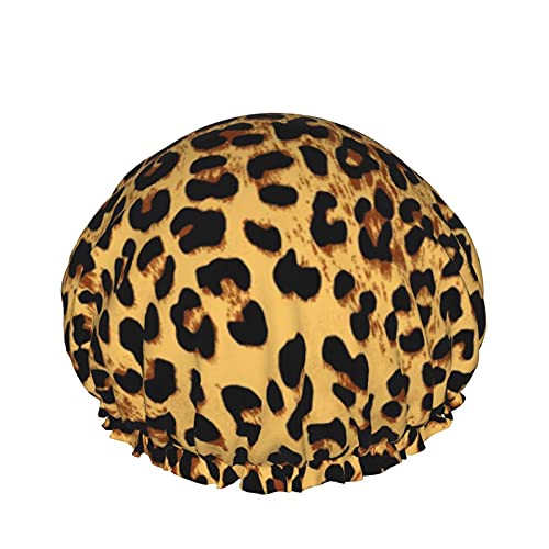 Animal Brown Leopard Wiederverwendbare elastische Badewasserdichte Duschhaube für Damen, Kappen für Mädchen Spa Heimgebrauch, Hotel und Friseursalon von Lsjuee