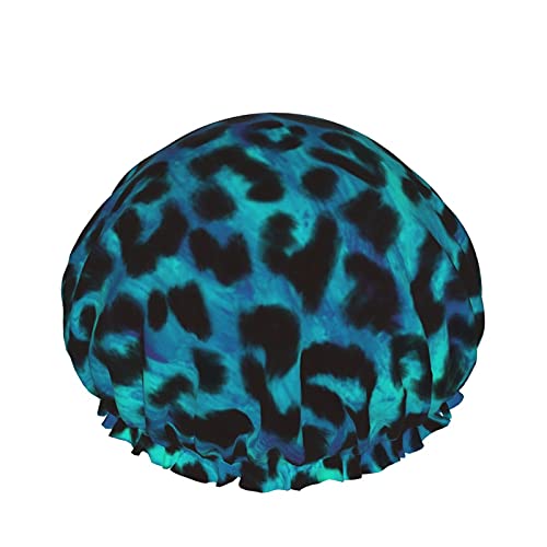 Animal Skin Leopard Wiederverwendbares elastisches Bad Wasserdichte Duschhaube für Damen, Kappen für Mädchen Spa Heimgebrauch, Hotel und Friseursalon von Lsjuee