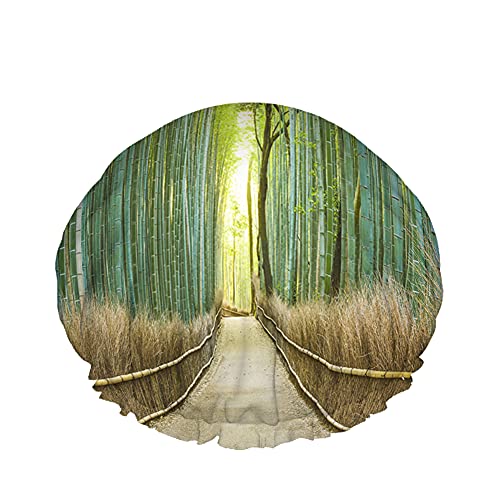 Bamboo Forest Duschhaube Wasserabweisender Badehut Wiederverwendbares strapazierfähiges elastisches Polyester für Männer Frauen 4,3 x 10,6 Zoll von Lsjuee