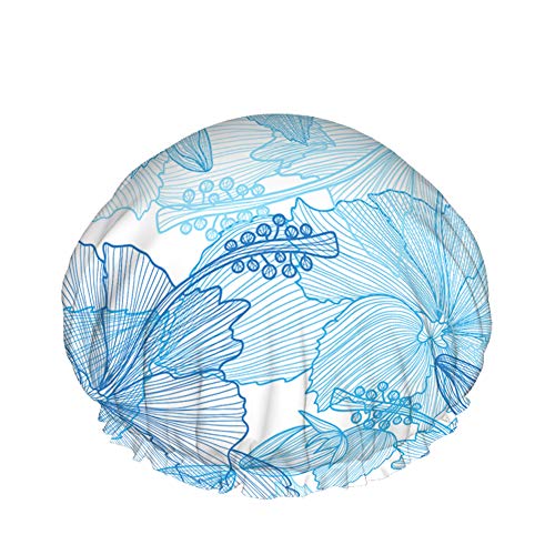 Blumenmuster Duschhaube Wasserabweisender Badehut Wiederverwendbares strapazierfähiges elastisches Polyester für Männer Frauen 4,3 x 10,6 Zoll von Lsjuee
